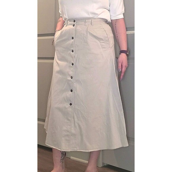 Vintage Khaki Button Front Skirt By Bugle Boy Size 12 - Picture 1 of 7